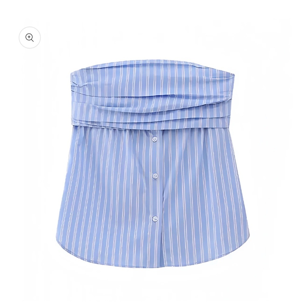 ZARA Blue and White Striped Strapless Top